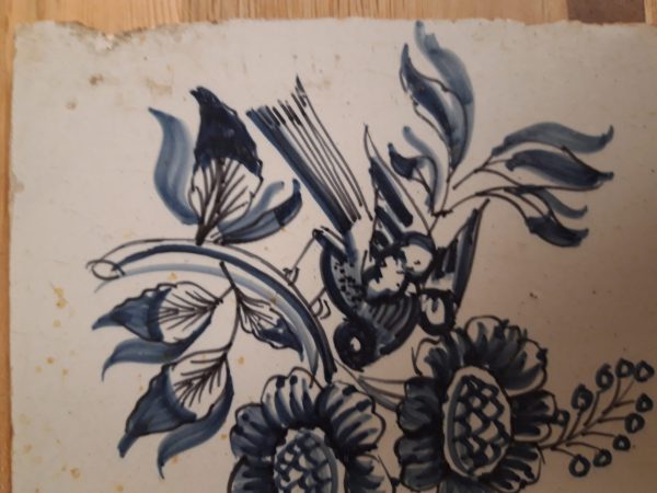 Antieke Delfts blauwe tegels met vogel bij bloemen en een insect - Afbeelding 5