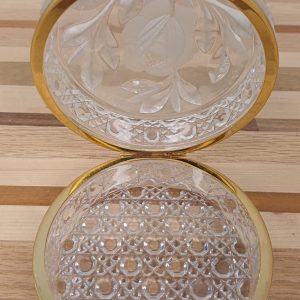 Sieradendoos - Rozenpatroon Knoop Glas met Goudkleurig Scharnierend Metalen Frame