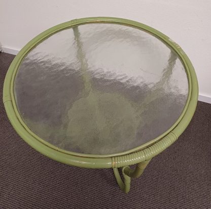 Vintage Rotan bijzettafel met gewolkt glas - Afbeelding 7