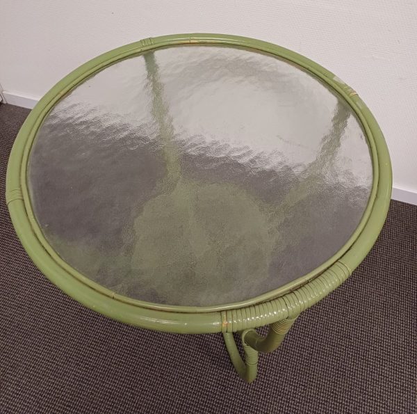 Vintage Rotan bijzettafel met gewolkt glas - Afbeelding 7