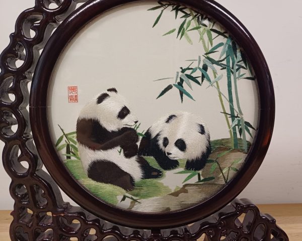 Chinees dubbelzijdig zijden borduurwerk pandabeer - Afbeelding 4