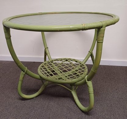 Vintage Rotan bijzettafel met gewolkt glas - Afbeelding 5