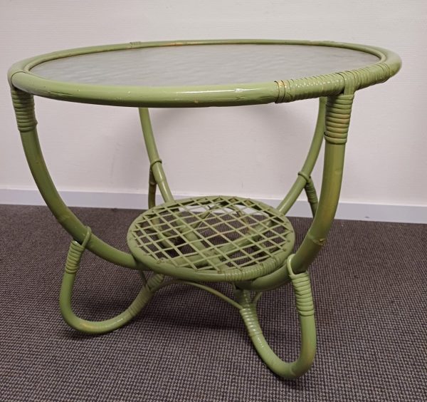 Vintage Rotan bijzettafel met gewolkt glas - Afbeelding 5