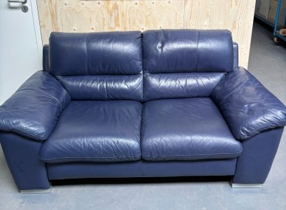 Blauwe leren 2 persoons bankstel van leather world - Afbeelding 2