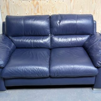 Blauwe leren 2 persoons bankstel van leather world