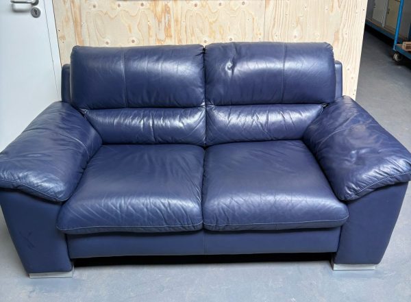 Blauwe leren 2 persoons bankstel van leather world