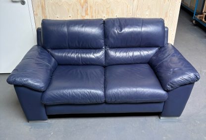 Blauwe leren 2 persoons bankstel van leather world - Afbeelding 3