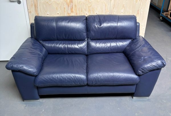 Blauwe leren 2 persoons bankstel van leather world - Afbeelding 3