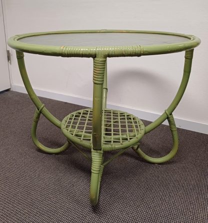 Vintage Rotan bijzettafel met gewolkt glas - Afbeelding 6