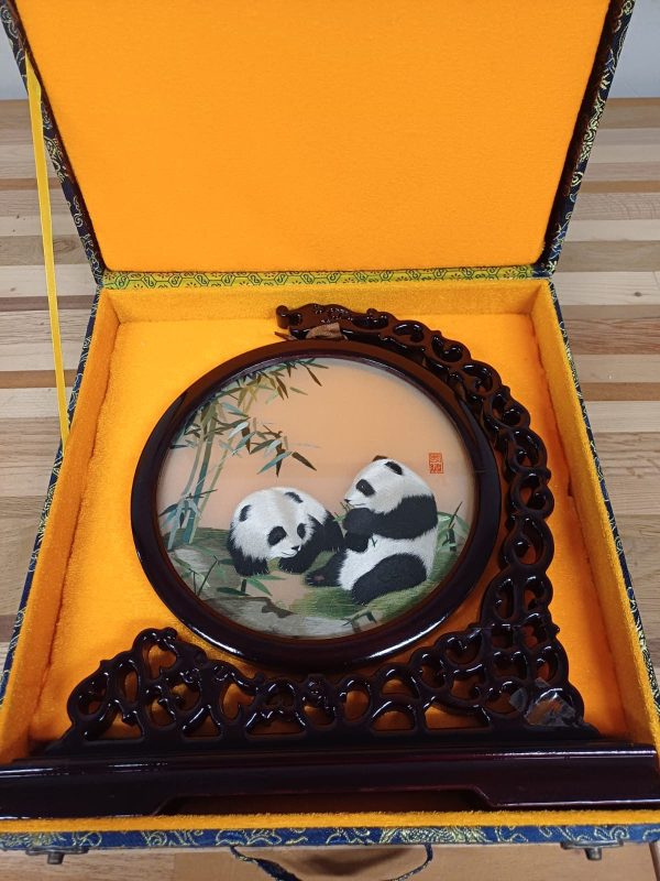 Chinees dubbelzijdig zijden borduurwerk pandabeer - Afbeelding 2