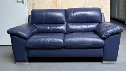 Blauwe leren 2 persoons bankstel van leather world - Afbeelding 4