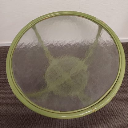 Vintage Rotan bijzettafel met gewolkt glas - Afbeelding 3