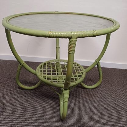 Vintage Rotan bijzettafel met gewolkt glas - Afbeelding 9
