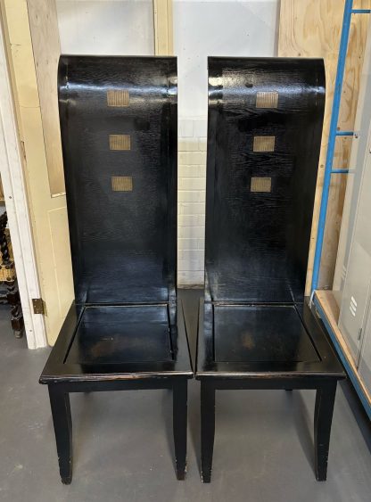 2 Hoge Aziatische Chinese zwarte stoelen - Afbeelding 8
