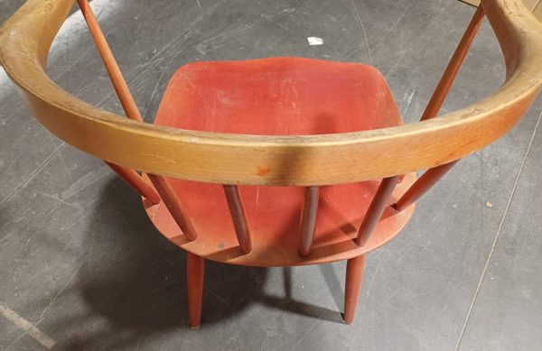 Retro vintage stoel YNGVE EKSTRÖM Jaren 60 spijlenstoel rood - Afbeelding 7