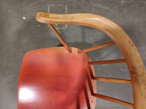 Retro vintage stoel YNGVE EKSTRÖM Jaren 60 spijlenstoel rood - Afbeelding 5