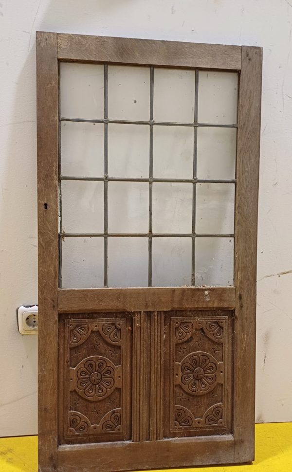 Glas in lood deur & bewerkt hout