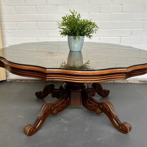 Salontafel met glasplaat - Mahonie stijl