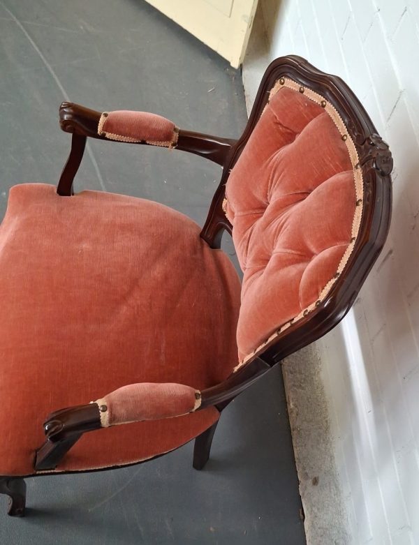 Vintage stoel - velours bekleed - Afbeelding 3