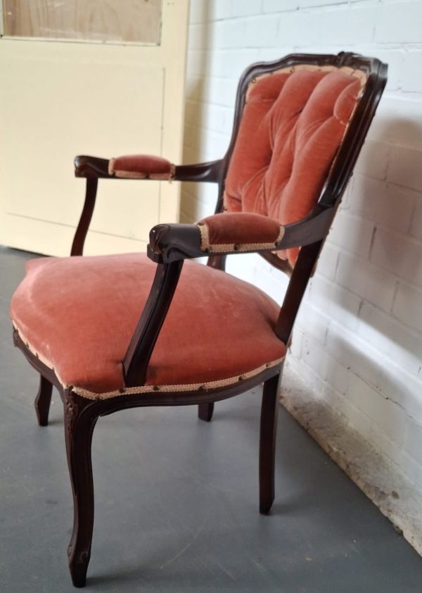 Vintage stoel - velours bekleed - Afbeelding 4