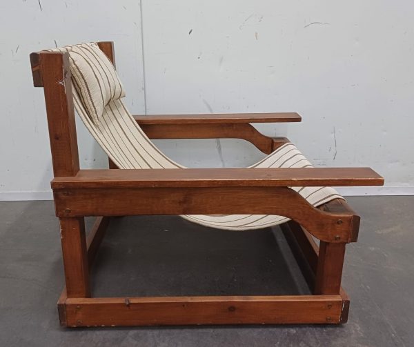 Vintage design armchair met canvas en origineel hoofdkussentje - Afbeelding 4