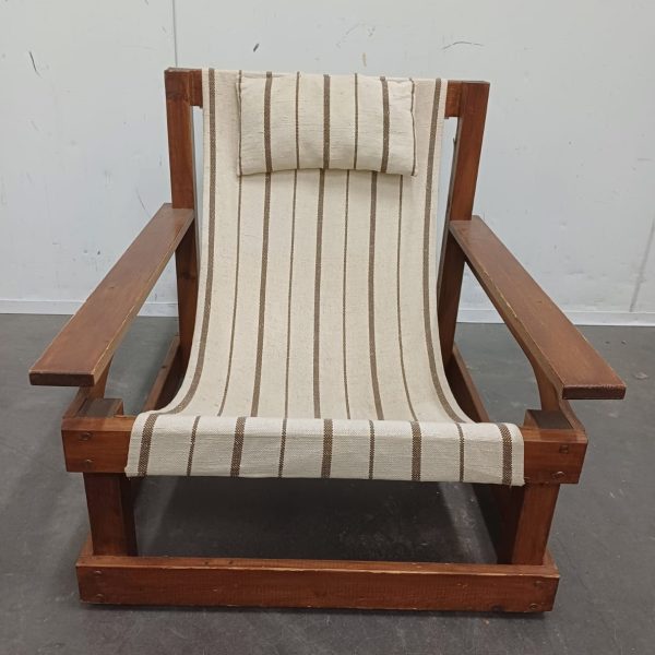 Vintage design armchair met canvas en origineel hoofdkussentje - Afbeelding 2