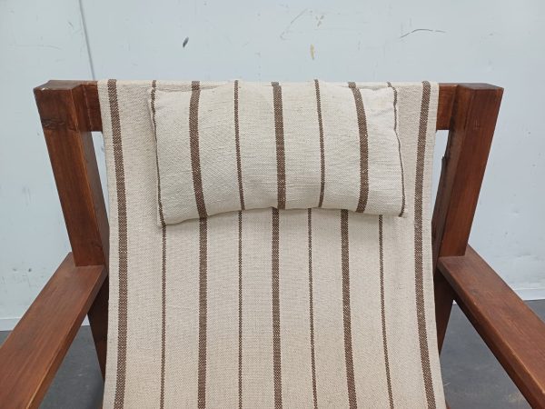 Vintage design armchair met canvas en origineel hoofdkussentje - Afbeelding 5
