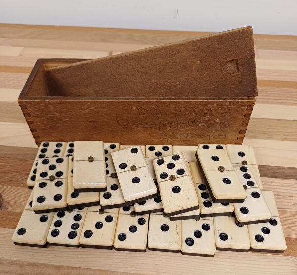 Antieke Domino Set uit 1900 in Houten Doos - Ebbenhout - Afbeelding 4