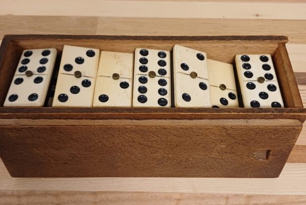 Antieke Domino Set uit 1900 in Houten Doos - Ebbenhout - Afbeelding 3