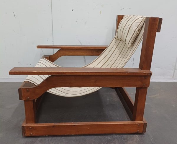 Vintage design armchair met canvas en origineel hoofdkussentje - Afbeelding 7