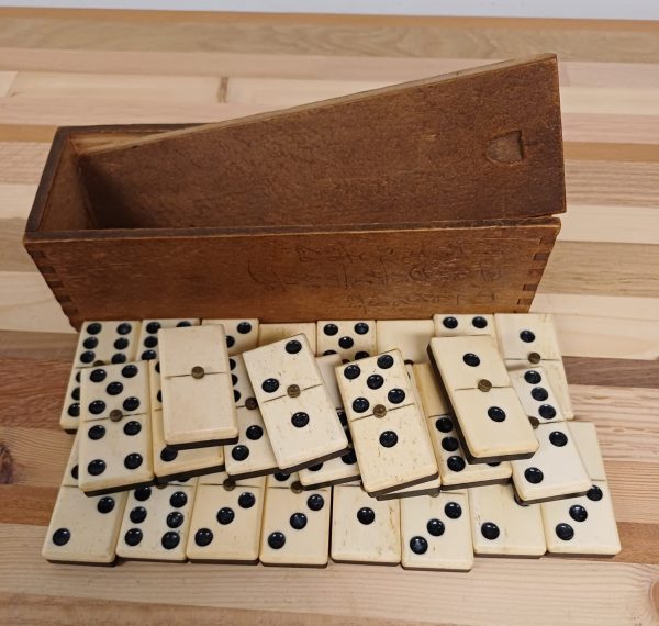 Antieke Domino Set uit 1900 in Houten Doos - Ebbenhout - Afbeelding 5
