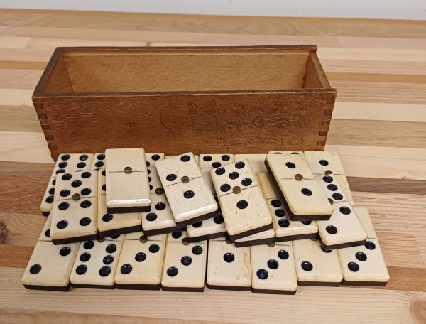 Antieke Domino Set uit 1900 in Houten Doos - Ebbenhout - Afbeelding 7