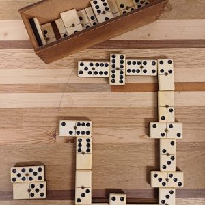 Antieke Domino Set uit 1900 in Houten Doos - Ebbenhout