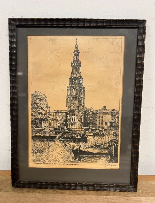 Prent van Amsterdamse Montelbaanstoren - A. Buston