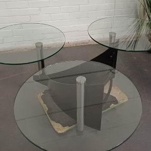 Design salontafel met 3 draaiende glasplaten