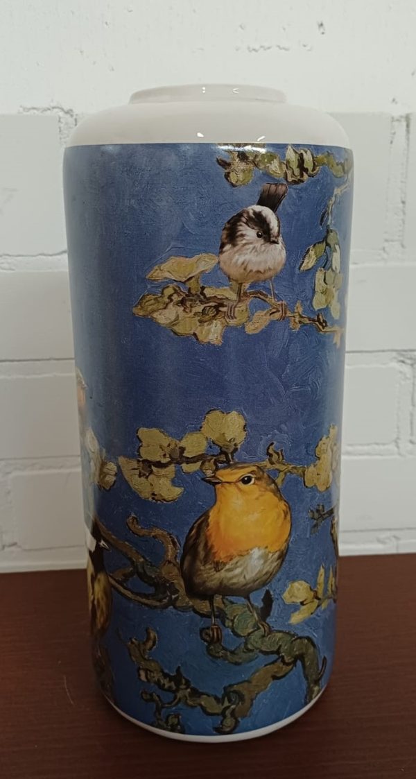 Heinen Delfts Blauw Cilindervaas Vogels Van Gogh