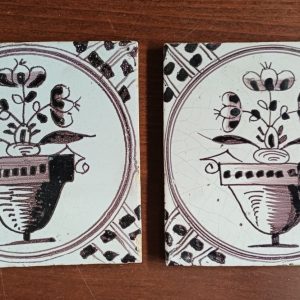 Delfts wandtegel - tulpen in bloempot - 2 stuks