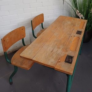 Vintage Schoolbank duo kinder tafel - dubbel