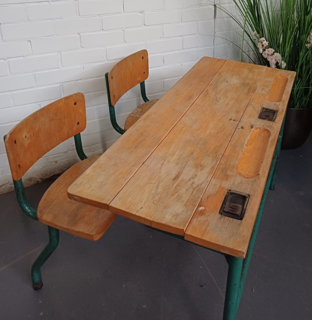 Vintage Schoolbank duo kinder tafel - dubbel