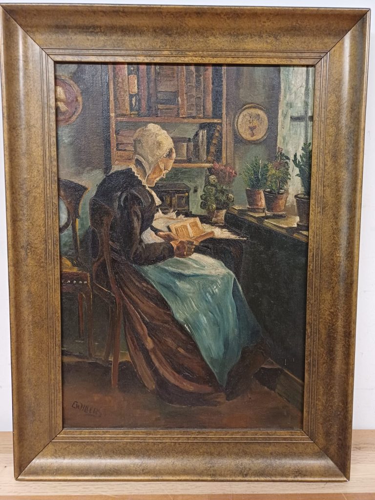 Schilderij Vrouw met Boek door E. Willers