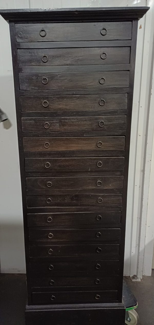 Vintage bruine notaris-/apothekerskast met 15 lades