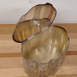 Victoriaanse verzilverde theebus met scharnierend deksel - 20e eeuw