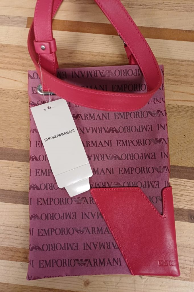 Emporio Armani roze canvas en leren schoudertas