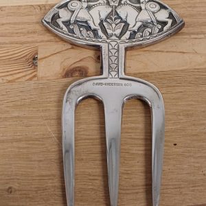 Vintage David Andersen 60g verzilverde vlees-/broodvork met Vikingmotief