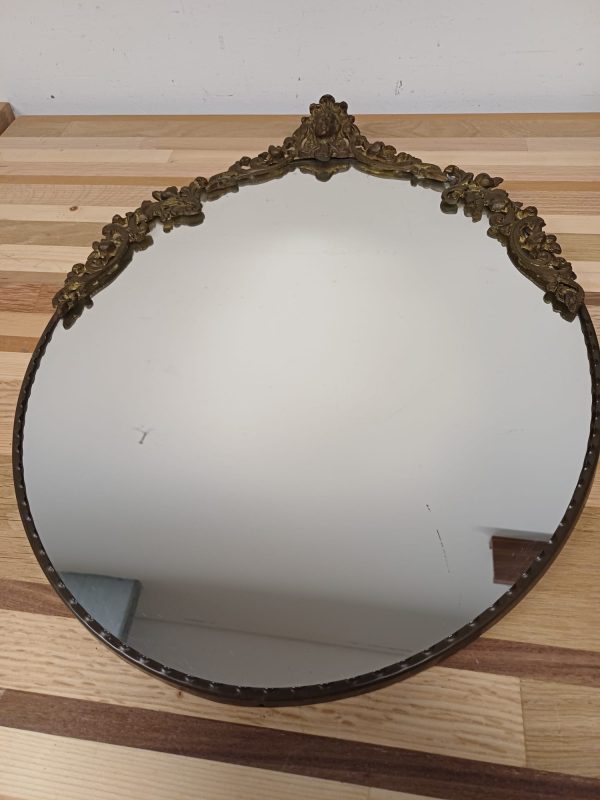 Ovale antieke spiegel koper 45 cm doorsnede