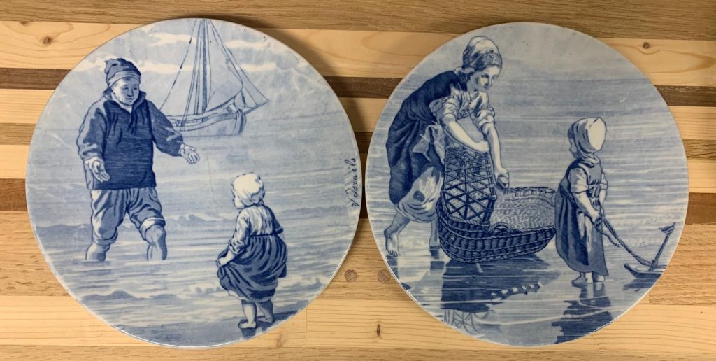 Vintage Delfts Blauw Wandbord - Jozef Israëls - 2 Stuks