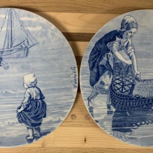 Vintage Delfts Blauw Wandbord - Jozef Israëls - 2 Stuks