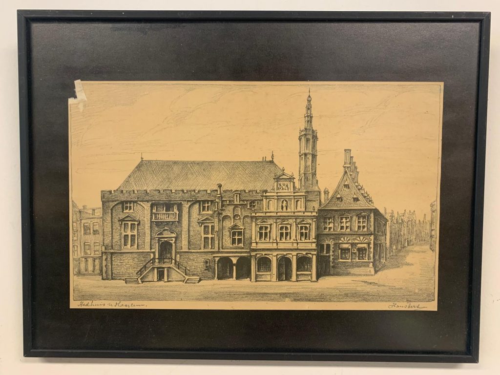 Tekening / Aquarel - Stadhuis Haarlem - Hansbert