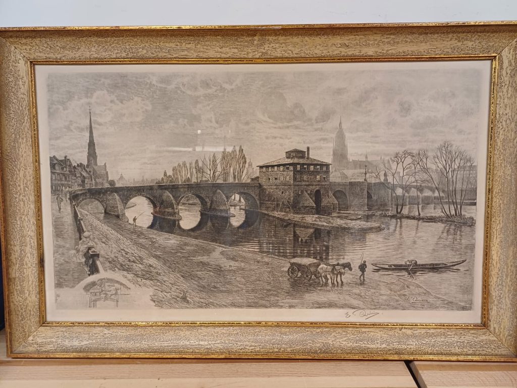 Ets - gezicht op de Oude Brug in Frankfurt - Eberhard Quirin