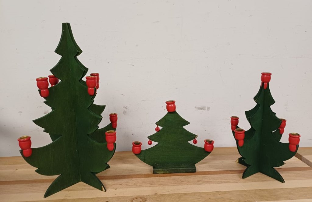 Vintage Ikea houten kaarsenhouder in vorm van een kerstboom - 3 stuks